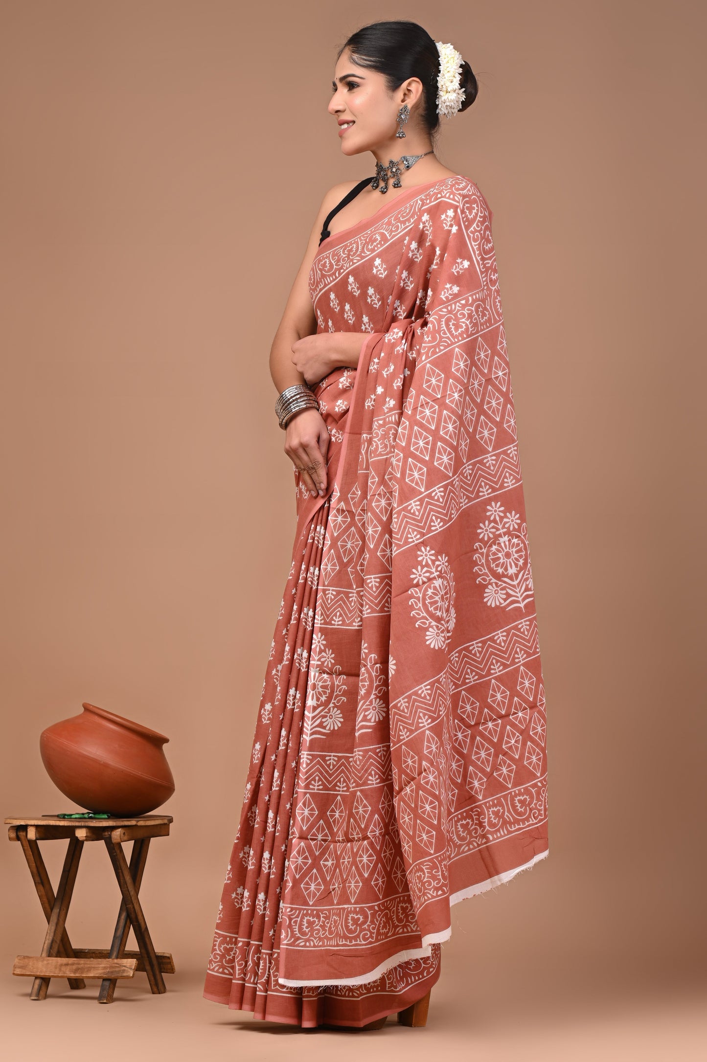 Printed Pure Cotton Mulmul Saree With Blouse