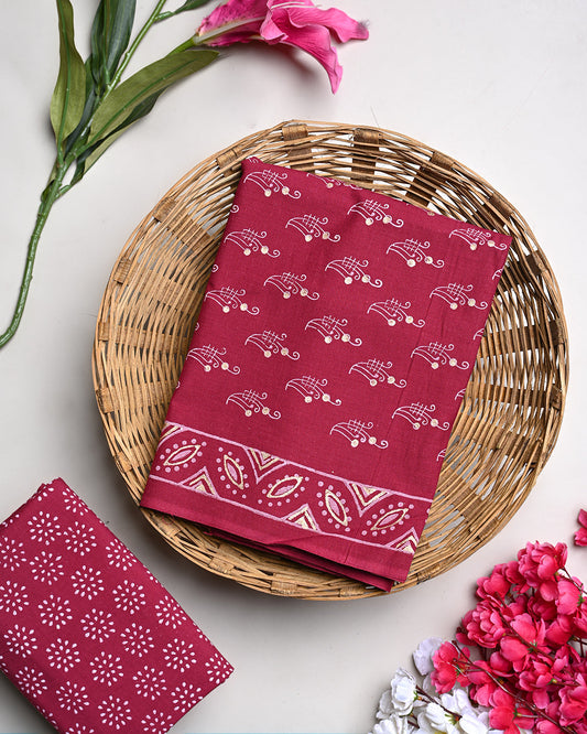 Exclusive Hand Block Print Cotton Suit Top And Bottom Set (BSTB113)