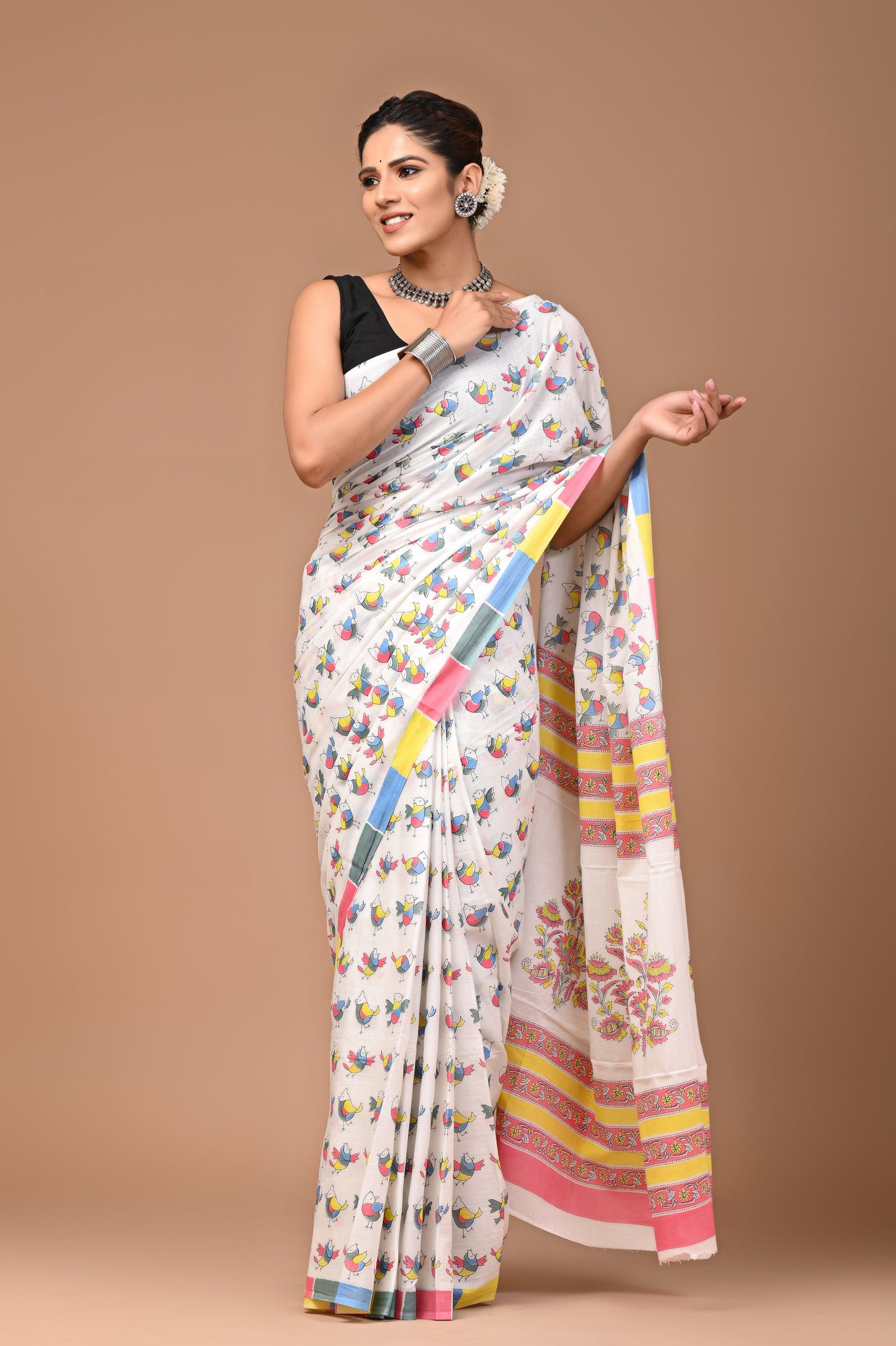 Exclusive Printed Pure Cotton Mulmul Saree With Blouse