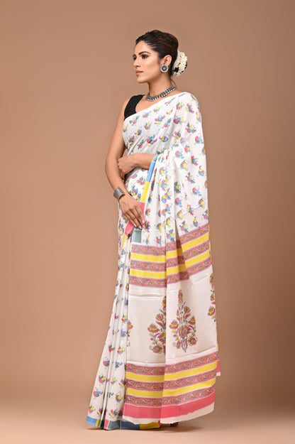 Exclusive Printed Pure Cotton Mulmul Saree With Blouse