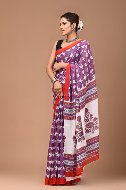 Exclusive Printed Pure Cotton Mulmul Saree With Blouse