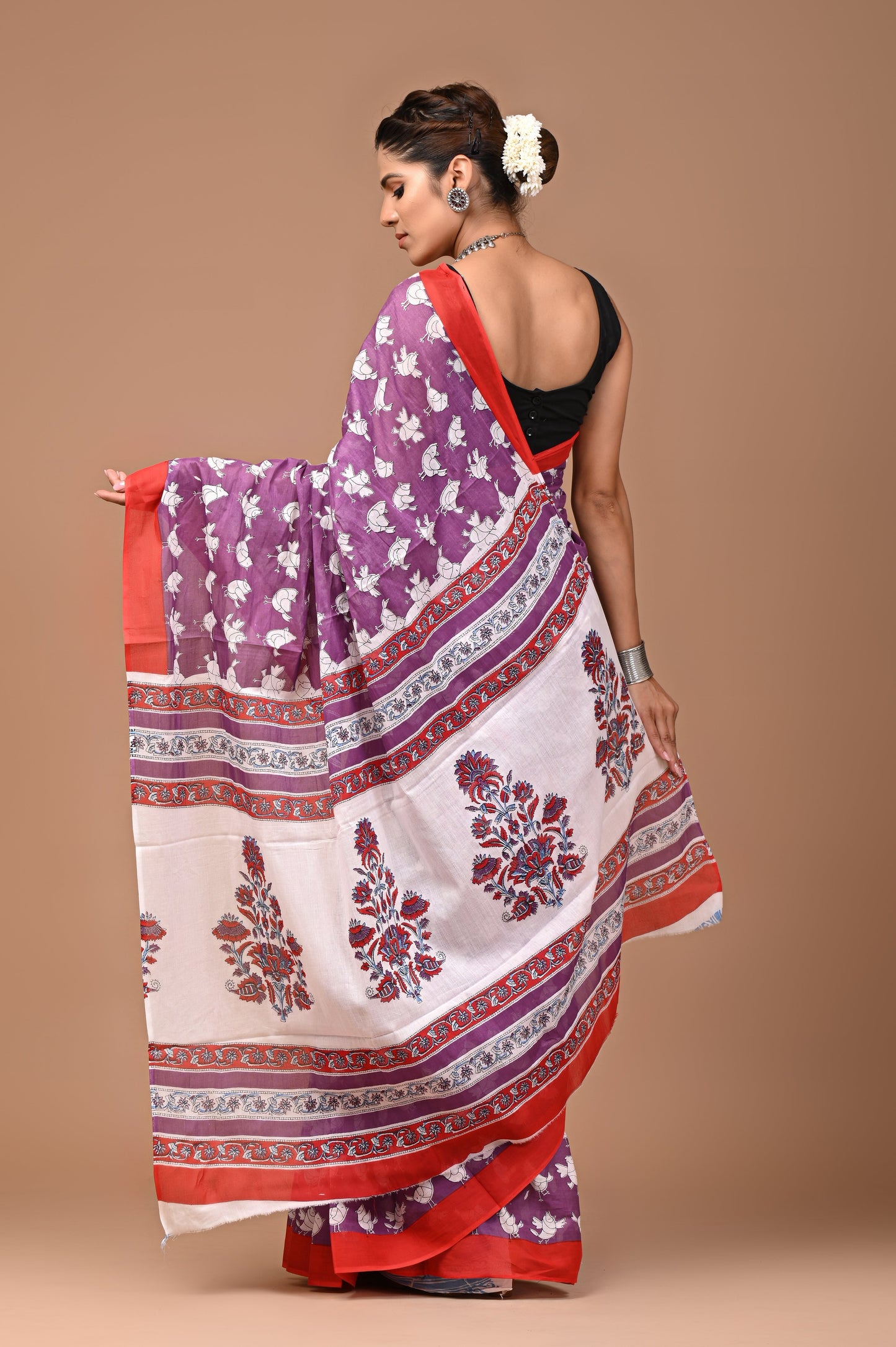 Exclusive Printed Pure Cotton Mulmul Saree With Blouse