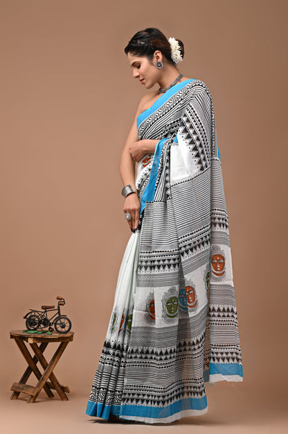 Printed Pure Cotton Mulmul Saree With Blouse