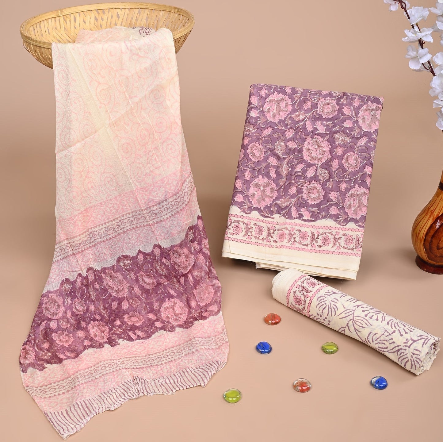 Cotton Suit with Chiffon Dupatta