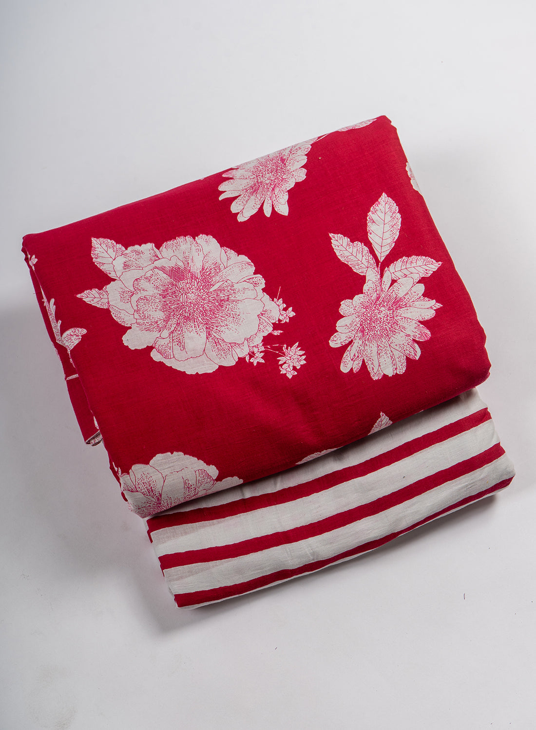 Pure Cotton Cambric Mix And Match Red Color Floral Block Print Fabric.