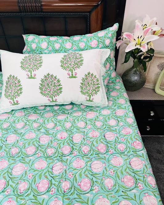 Gulabi Anar cotton bedsheet set - Heritagewear