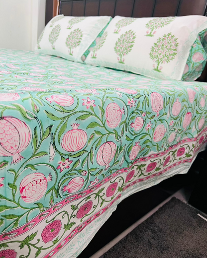 Gulabi Anar cotton bedsheet set - Heritagewear