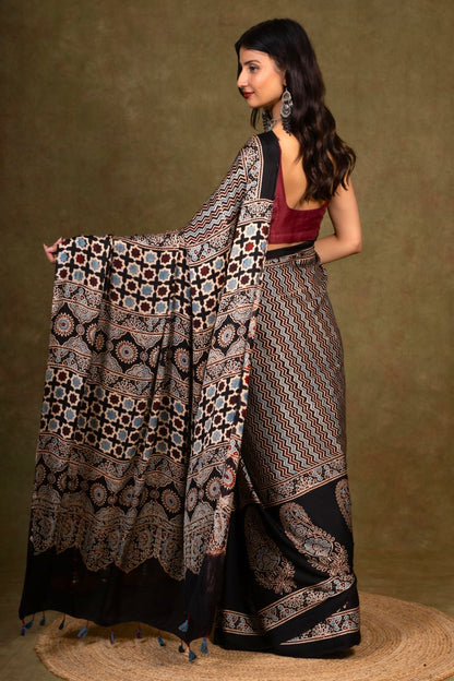 Black Chevron By Paisley Ajrakh Modal Silk Saree