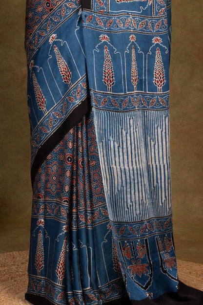 Indigo Pine Ajrakh Modal Silk Saree