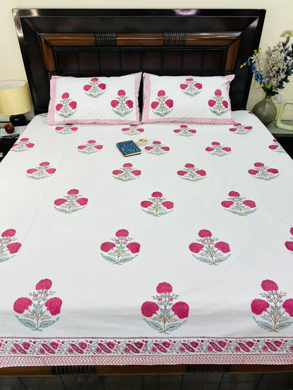 Pink Floral cotton bedsheet set - Heritagewear
