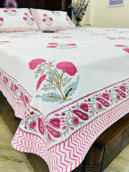 Pink Floral cotton bedsheet set - Heritagewear