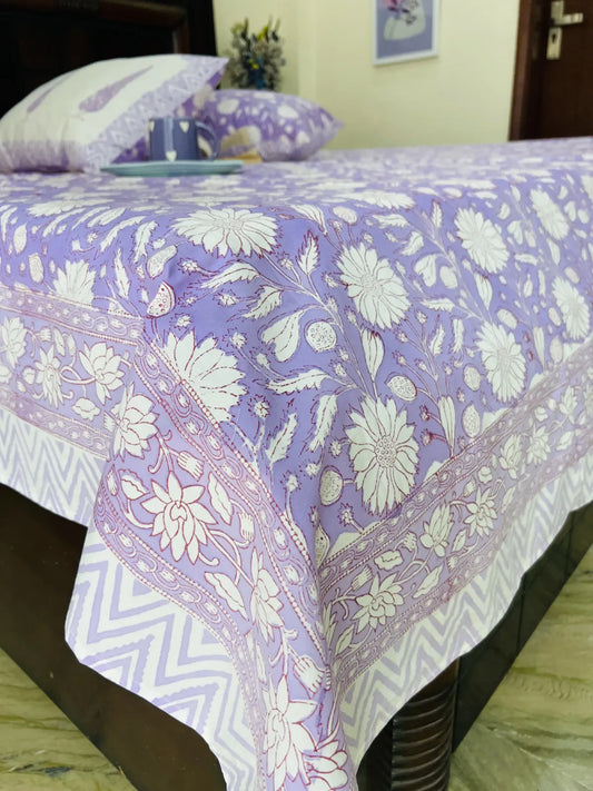 Lilac Floral cotton bedsheet set - Heritagewear