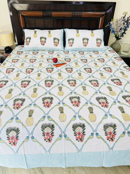 Tropical Pineapple cotton bedsheet set - Heritagewear
