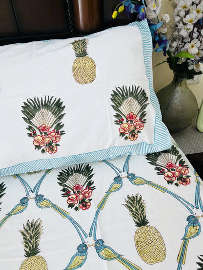 Tropical Pineapple cotton bedsheet set - Heritagewear