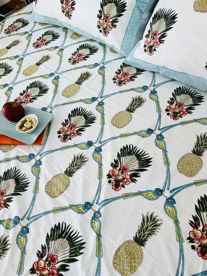 Tropical Pineapple cotton bedsheet set - Heritagewear