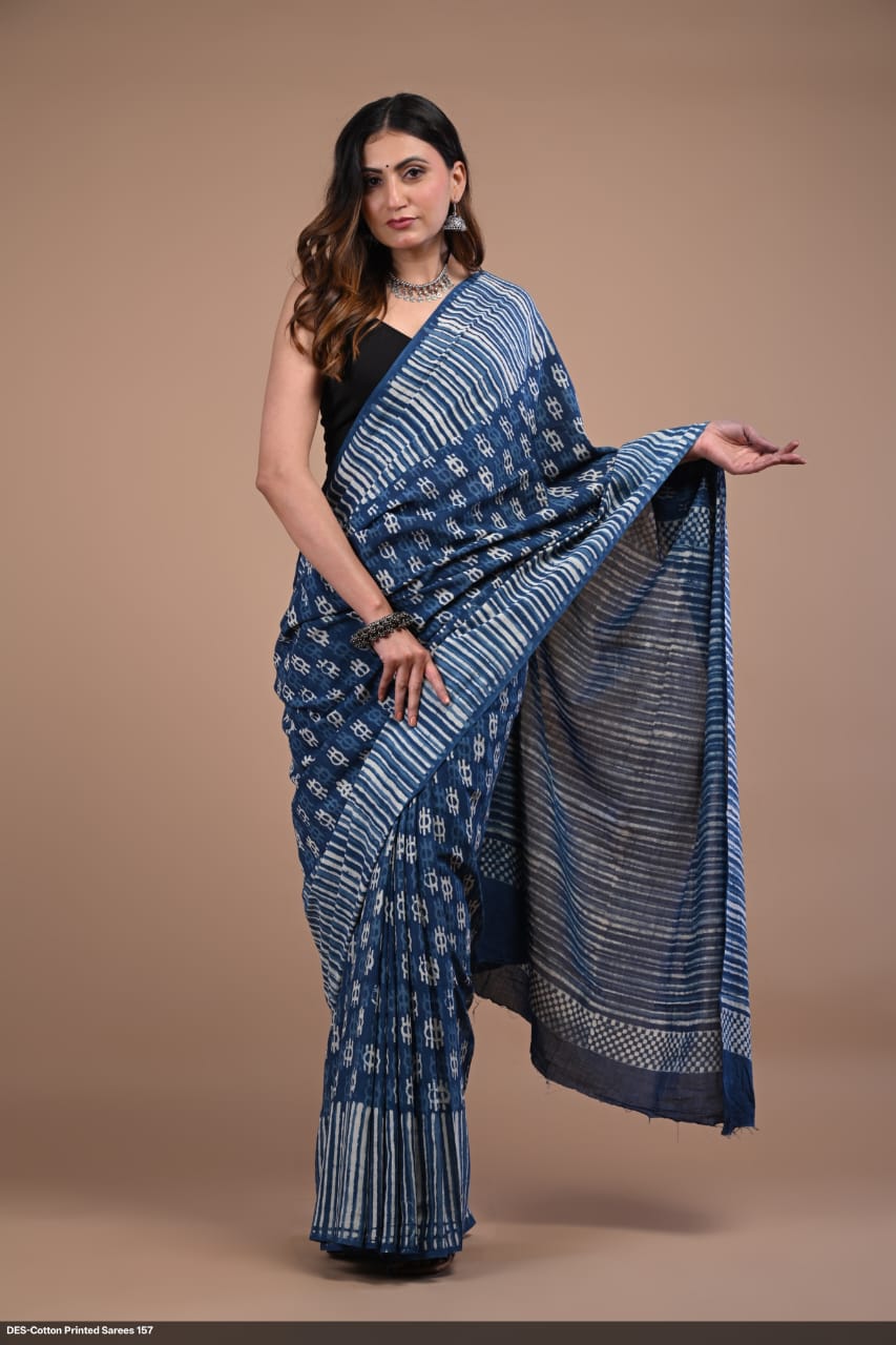 Soft & Lightweight Hand Block Printed Mulmul Cotton Saree