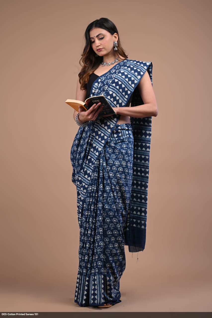 Soft & Lightweight Hand Block Printed Mulmul Cotton Saree