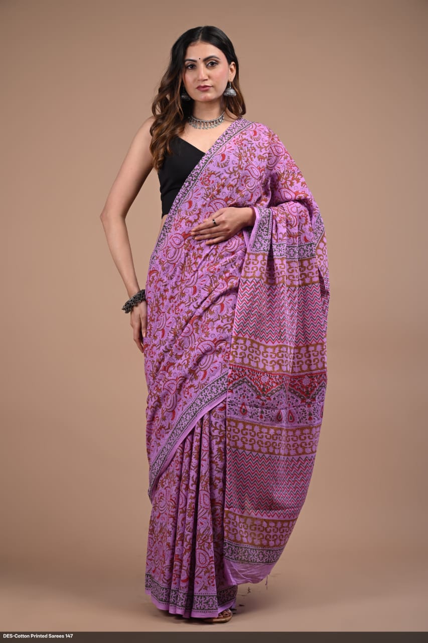 Soft & Lightweight Hand Block Printed Mulmul Cotton Saree