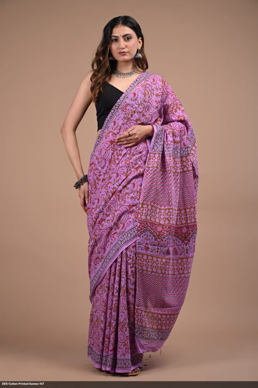 Soft & Lightweight Hand Block Printed Mulmul Cotton Saree