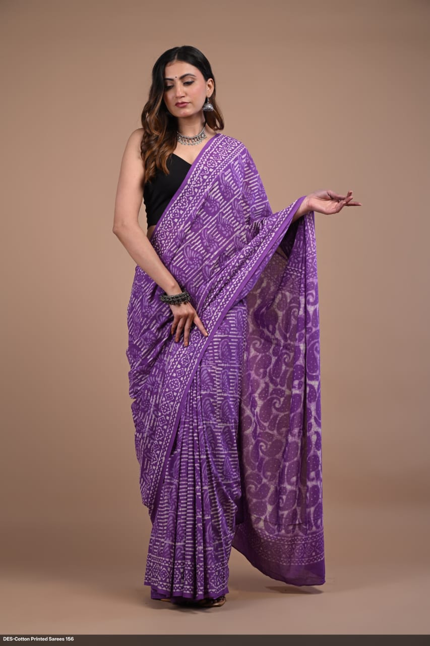 Soft & Lightweight Hand Block Printed Mulmul Cotton Saree