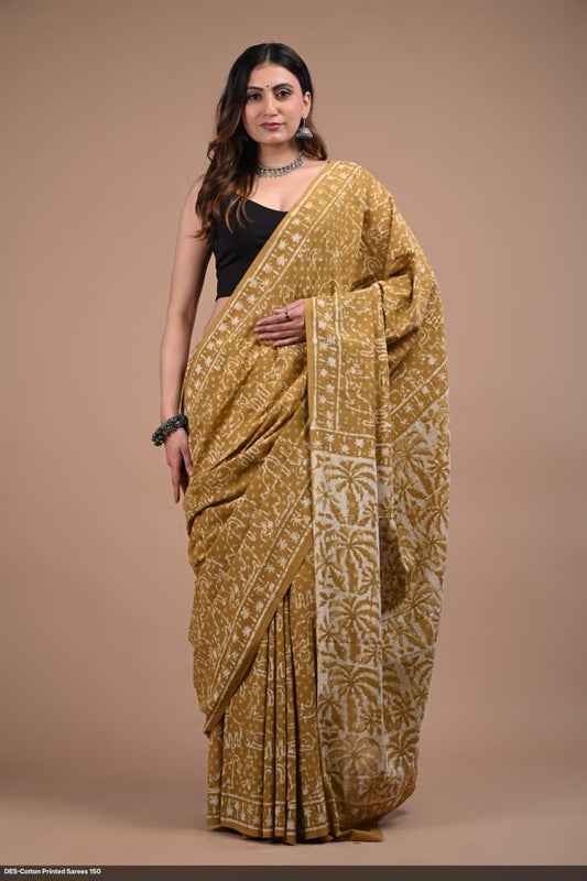 Soft & Lightweight Hand Block Printed Mulmul Cotton Saree