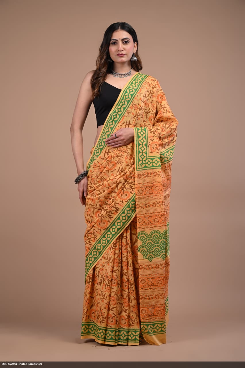 Soft & Lightweight Hand Block Printed Mulmul Cotton Saree