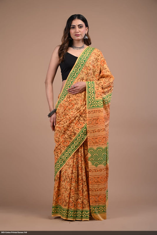 Soft & Lightweight Hand Block Printed Mulmul Cotton Saree