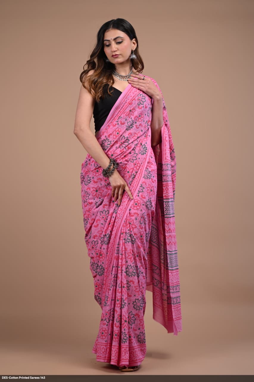 Soft & Lightweight Hand Block Printed Mulmul Cotton Saree
