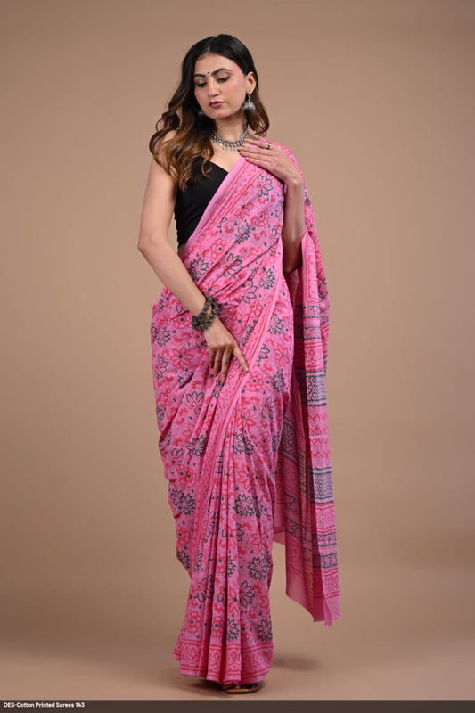 Soft & Lightweight Hand Block Printed Mulmul Cotton Saree