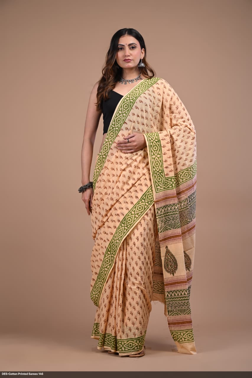 Soft & Lightweight Hand Block Printed Mulmul Cotton Saree