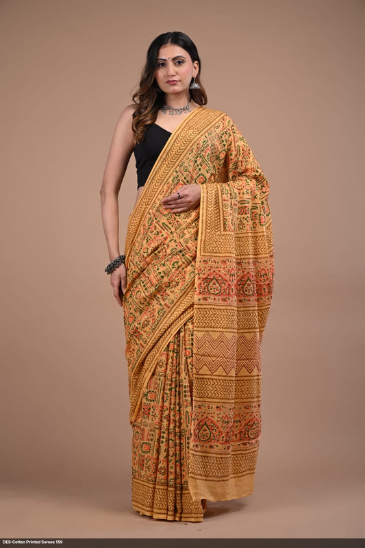 Soft & Lightweight Hand Block Printed Mulmul Cotton Saree