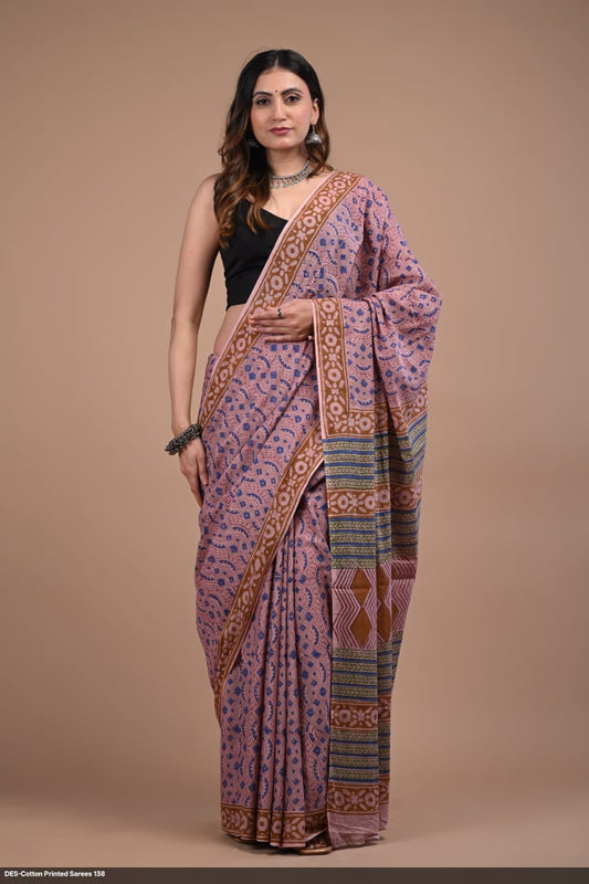 Soft & Lightweight Hand Block Printed Mulmul Cotton Saree