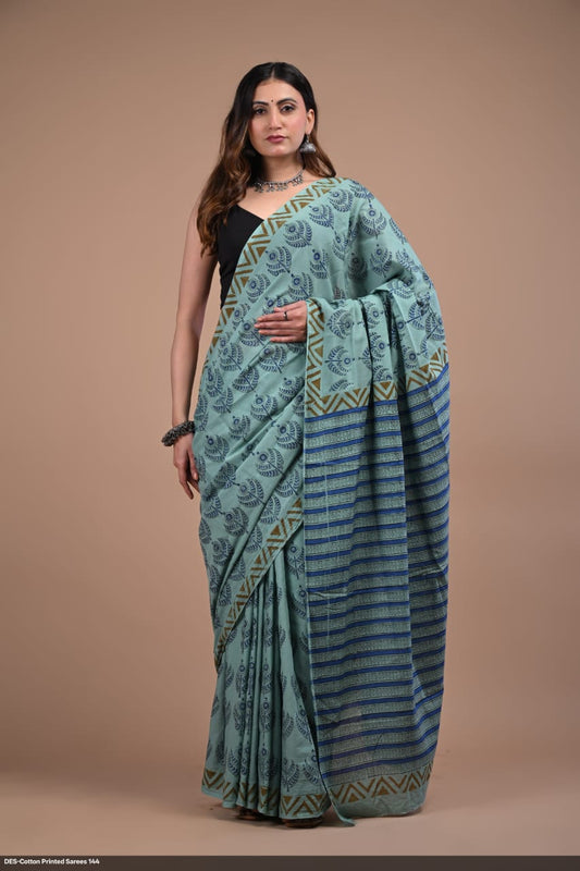 Soft & Lightweight Hand Block Printed Mulmul Cotton Saree