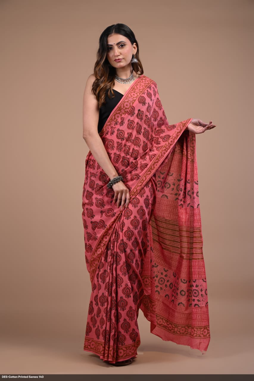 Soft & Lightweight Hand Block Printed Mulmul Cotton Saree