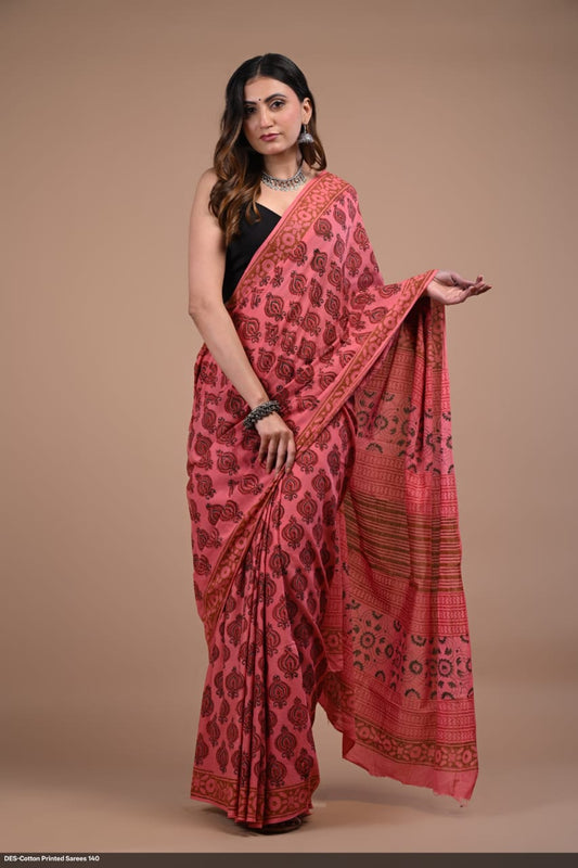 Soft & Lightweight Hand Block Printed Mulmul Cotton Saree