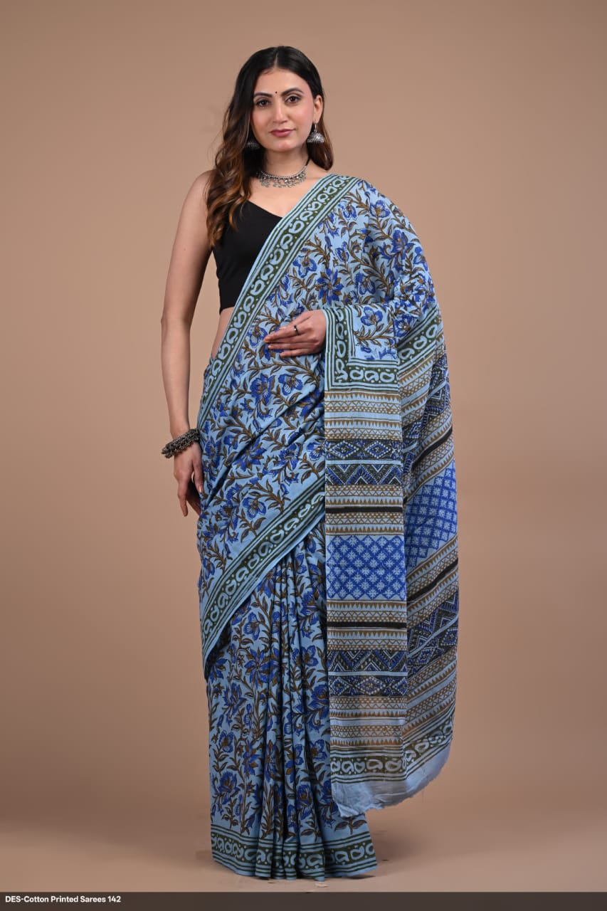 Soft & Lightweight Hand Block Printed Mulmul Cotton Saree