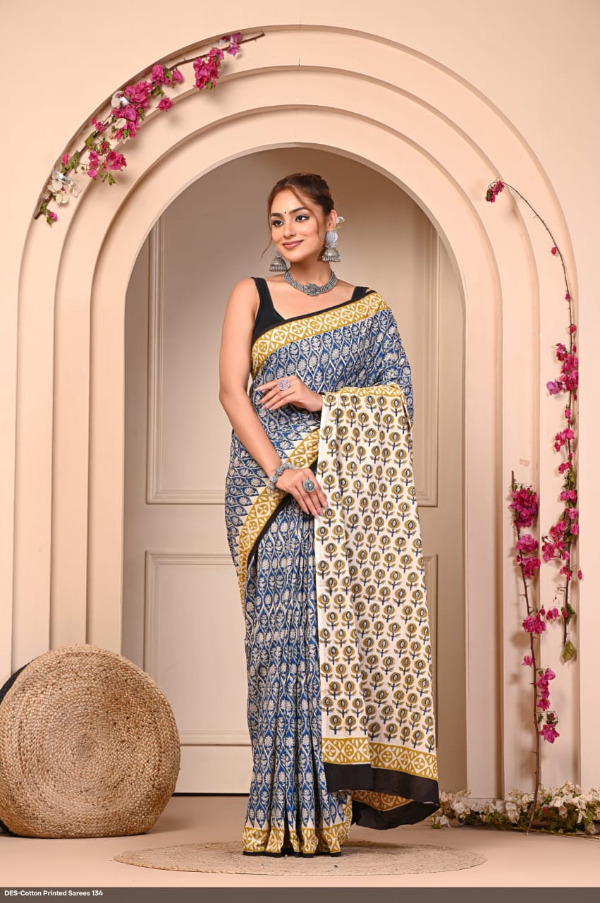 Soft & Lightweight Hand Block Printed Mulmul Cotton Saree