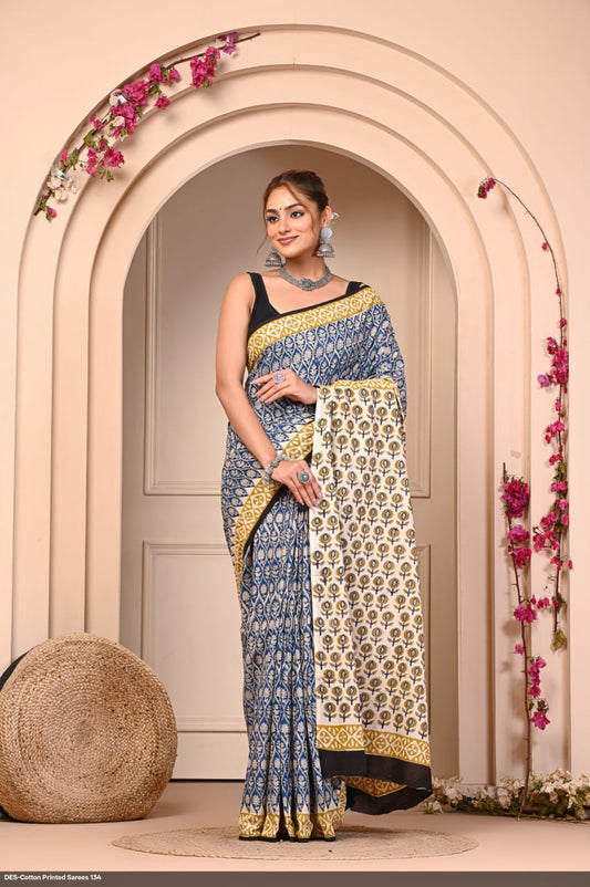 Soft & Lightweight Hand Block Printed Mulmul Cotton Saree