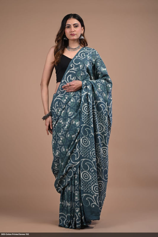 Soft & Lightweight Hand Block Printed Mulmul Cotton Saree
