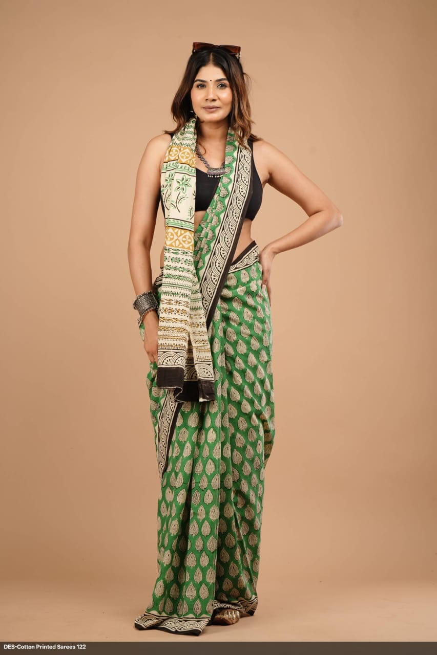 Soft & Lightweight Hand Block Printed Mulmul Cotton Saree