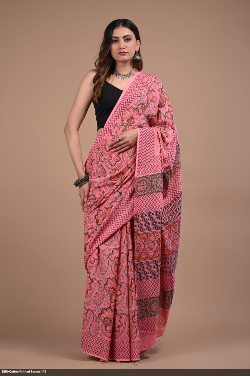 Soft & Lightweight Hand Block Printed Mulmul Cotton Saree
