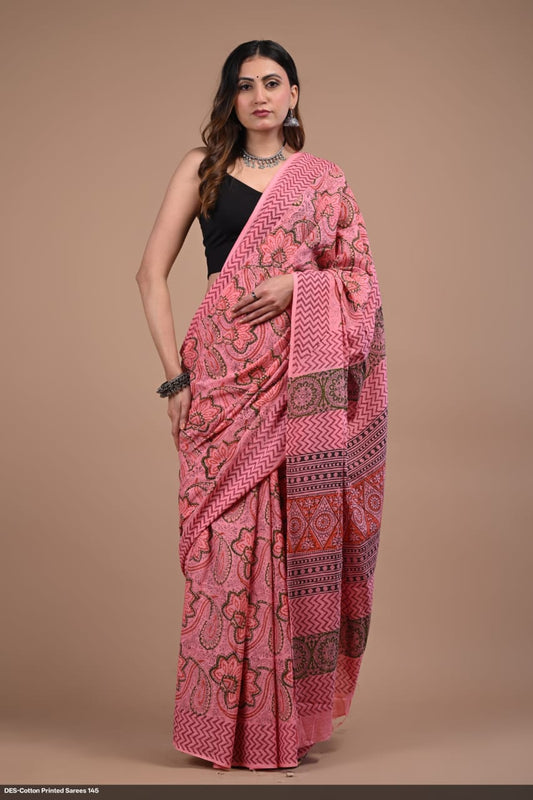 Soft & Lightweight Hand Block Printed Mulmul Cotton Saree