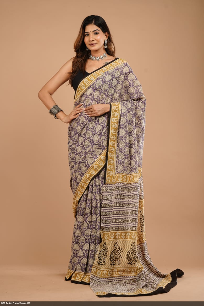 Soft & Lightweight Hand Block Printed Mulmul Cotton Saree