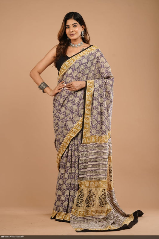 Soft & Lightweight Hand Block Printed Mulmul Cotton Saree