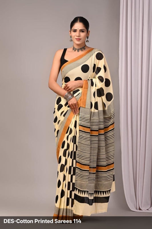 Soft & Lightweight Hand Block Printed Mulmul Cotton Saree
