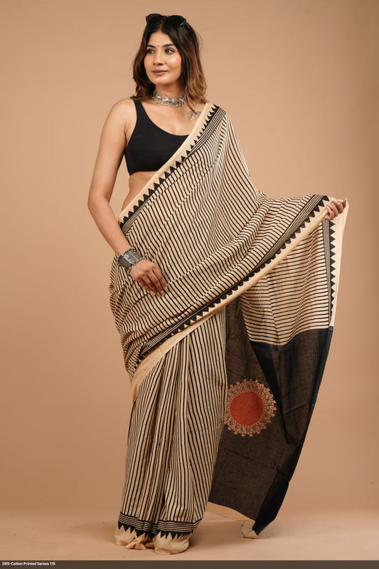 Soft & Lightweight Hand Block Printed Mulmul Cotton Saree
