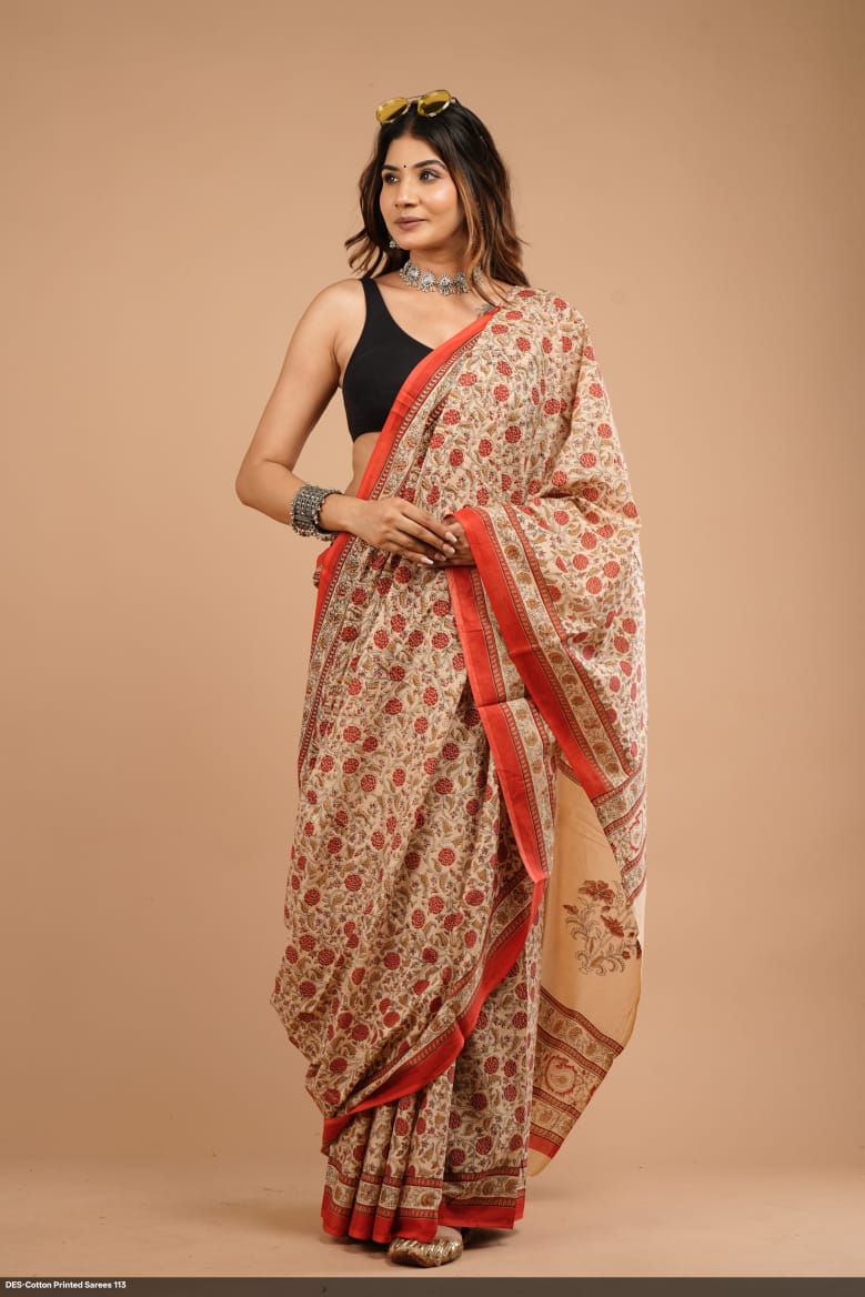 Soft & Lightweight Hand Block Printed Mulmul Cotton Saree