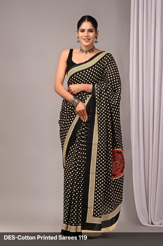 Soft & Lightweight Hand Block Printed Mulmul Cotton Saree