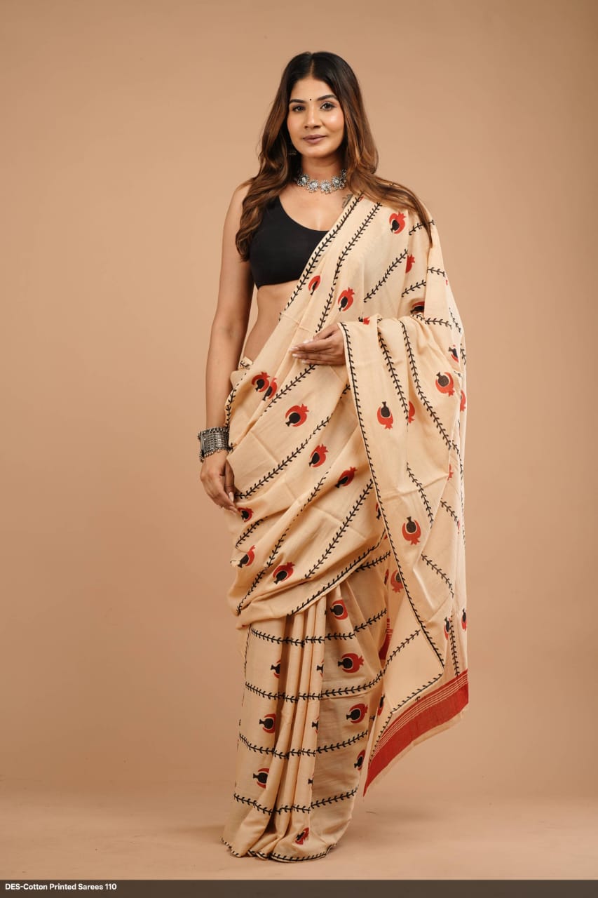 Soft & Lightweight Hand Block Printed Mulmul Cotton Saree