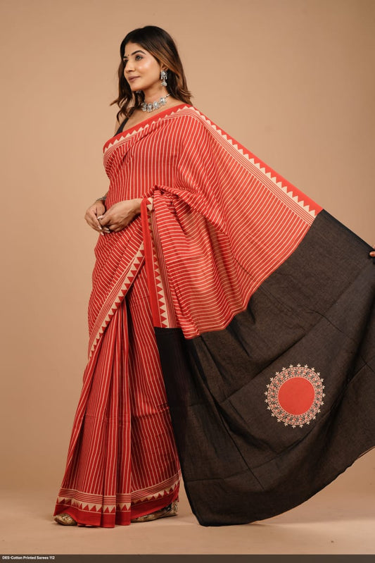 Soft & Lightweight Hand Block Printed Mulmul Cotton Saree